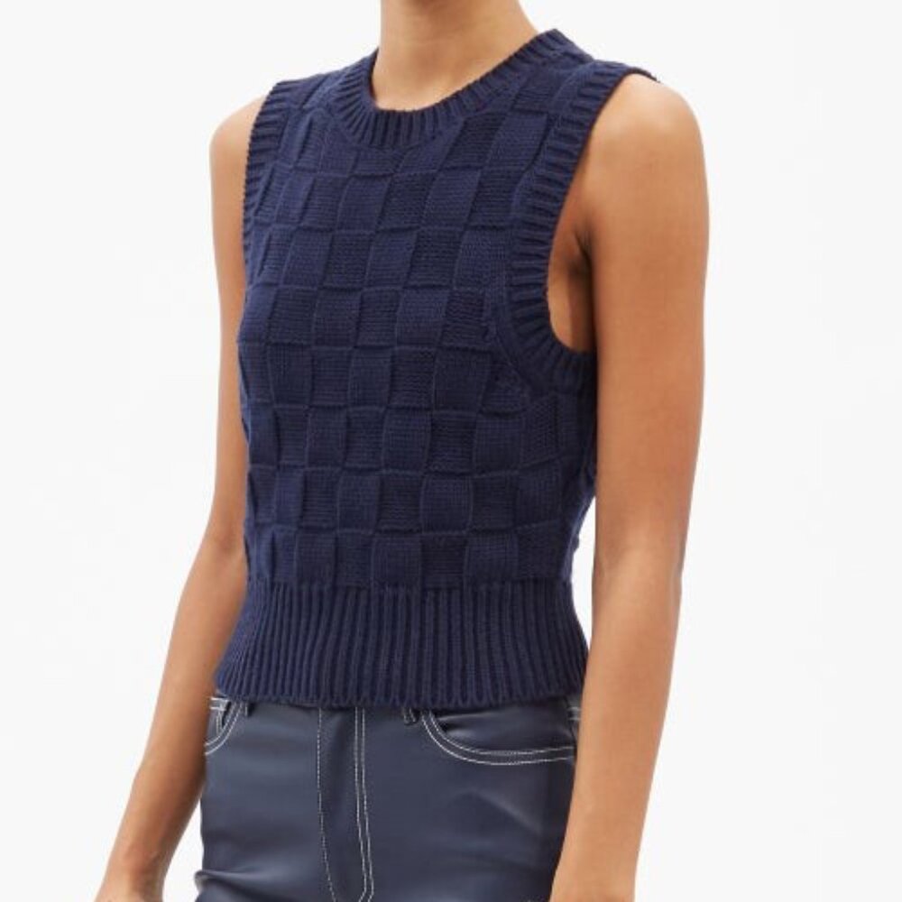NWT Staud Cave Knit Cotton-Blend Tank in Navy Blue - Size S
